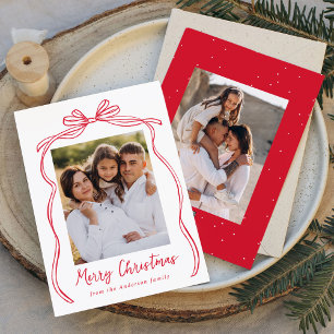  rode boog vrolijke kerst 2 foto feestdagenkaart