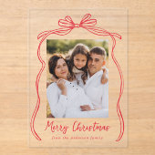  rode boog vrolijke kerstfoto acryl uitnodigingen (Voorkant)