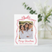  rode boog vrolijke kerstfoto feestdagenkaart (Staand voorkant)