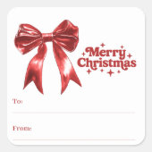 Rode boog wit moderne kerstcadeau inpakken vierkante sticker (Voorkant)