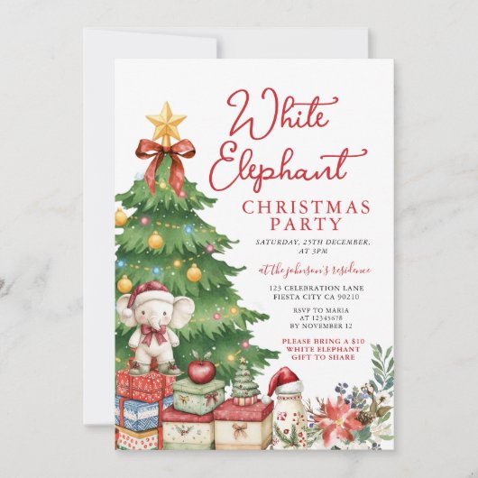 Rode Boog Witte Olifant Kerstfeest Uitwisseling Kaart (Voorkant)