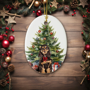 Rode boog zwart tan cocker spaniel hond keramisch ornament