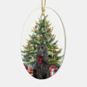 Rode boog zwarte cocker spaniel hond keramisch ornament (Links)