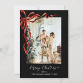 Rode Boog Zwarte Kerst Foto Feestdagenkaart (Voorkant)