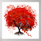 Rode boom met hartbladeren die vallen poster (Voorkant)
