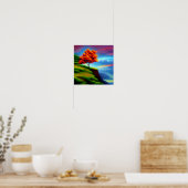 Rode boom op een Cliff op het Sunset Poster (Keuken)