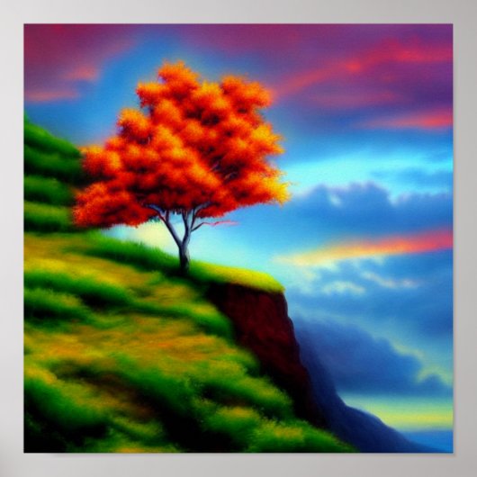 Rode boom op een Cliff op het Sunset Poster (Voorkant)