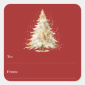 Rode boom tot sneeuw met kerst vierkante sticker (Voorkant)