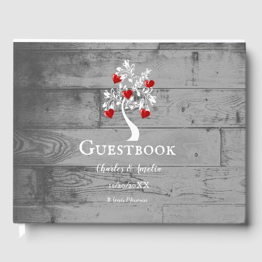 Rode boom van Hearts Wedding Guestbook Gastenboek (Voorkant)