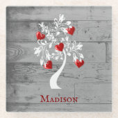 Rode boom van het hart Gepersonaliseerd Onderzette Glazen Onderzetter (Voorkant)