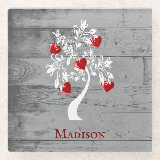 Rode boom van het hart Gepersonaliseerd Onderzette Glazen Onderzetter (Voorkant)