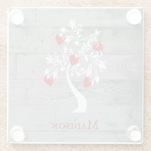 Rode boom van het hart Gepersonaliseerd Onderzette Glazen Onderzetter (Achterkant)