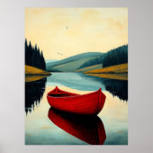 Rode bootreflectie – Naïeve serene meerkunst Poster (Voorkant)
