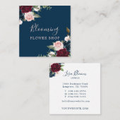 Rode bordeaux & blauw Elegante Waterverf Vierkante Visitekaartje (Voorkant / Achterkant)