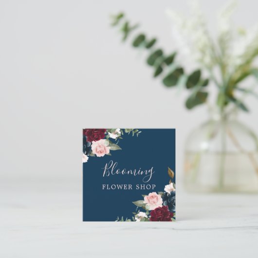 Rode bordeaux & blauw Elegante Waterverf Vierkante Visitekaartje (Staand voorkant)