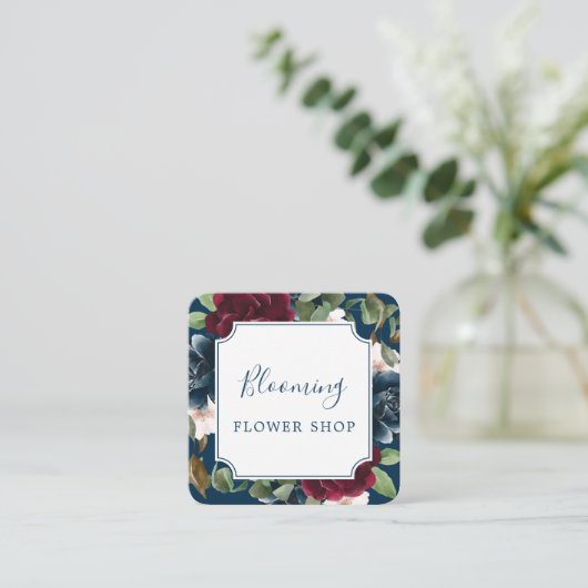 Rode bordeaux & blauw Elegante Waterverf Vierkante Visitekaartje (Staand voorkant)