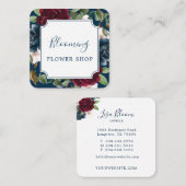 Rode bordeaux & blauw Elegante Waterverf Vierkante Visitekaartje (Voorkant / Achterkant)