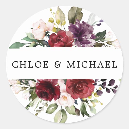 Rode bordeaux bloemenbruiloft envelop zegel (Voorkant)