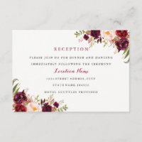 Rode bordeaux bloemenval bruiloft receptie Kaart