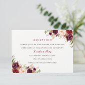 Rode bordeaux bloemenval bruiloft receptie Kaart (Staand voorkant)