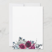 Rode bordeaux en stoffige blauwe winter bloemenbru kaart (Achterkant)