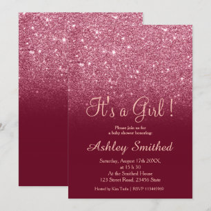 Rode bordeaux glitter chic ombre meisje baby showe kaart
