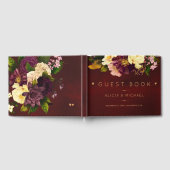 Rode bordeaux gouden koper bloemen winter bruiloft gastenboek (Volledig)