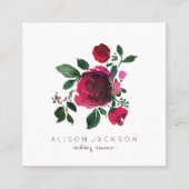 Rode bordeaux pioenroos boeket bruiloft planner vierkante visitekaartje (Voorkant)