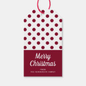 Rode bordeaux polka stippen vrolijk kerstfeest cadeaulabel (Voorkant)