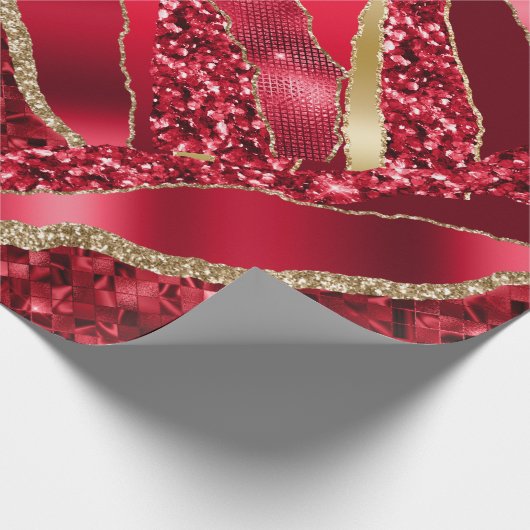 Rode bordeaux pruimenwijn glitter metallic folie c cadeaupapier (Hoek)