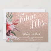 Rode bordeauxkraft bloemenglitter vrijgezellenfees kaart (Voorkant)