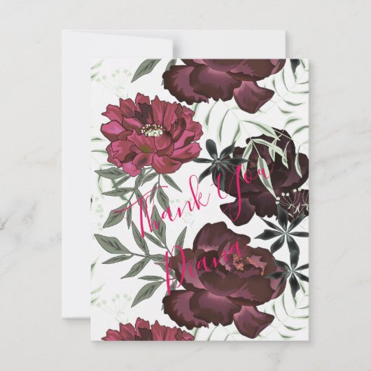 Rode, bordeauxrode bloemen. bedankkaart (Voorkant)