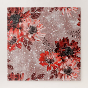 Rode, bordeauxrode bloemen. legpuzzel