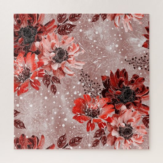 Rode, bordeauxrode bloemen. legpuzzel (Verticaal)
