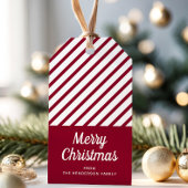 Rode bordeauxrode strepen Vrolijk kerstfeest Cadeaulabel