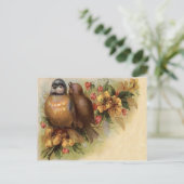 Rode Borst Vogeltje Gele Rode Bloem Briefkaart (Staand voorkant)