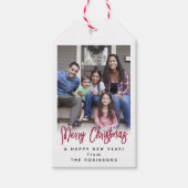 Rode Borstel Schrift Prettig Kerstmis Moderne Foto Cadeaulabel (Voorkant)