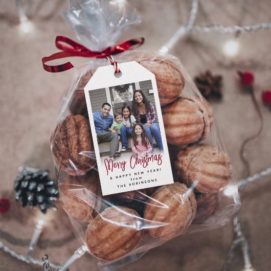 Rode Borstel Schrift Vrolijk Kerstmis Modern Foto Cadeaulabel