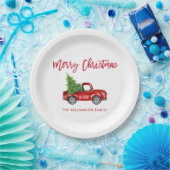 Rode Borstel Script  Rode Vrachtwagen Kerst Papieren Bordje (Feest)