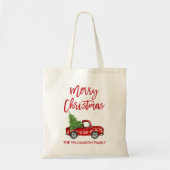Rode Borstel Script  Rode Vrachtwagen Kerst Tote Bag (Voorkant)