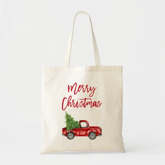 Rode Borstel Script  Rode Vrachtwagen Kerstboom Tote Bag (Voorkant)