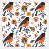 Rode Borstjes En Bloemen Vierkante Sticker (Voorkant)