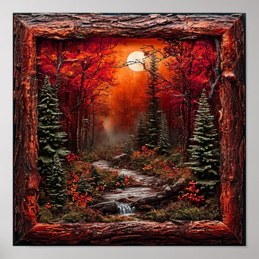 Rode Bos Rustieke Bosgrond Kunst aan de Muur Poster (Voorkant)