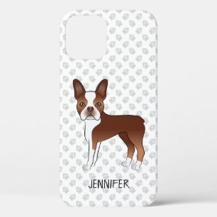 Rode Boston Terrier Cartoonhond & Aangepaste Naam Case-Mate iPhone Case