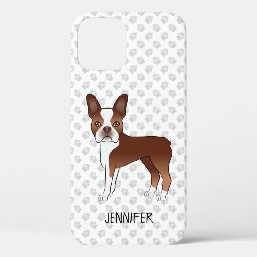 Rode Boston Terrier Cartoonhond & Aangepaste Naam Case-Mate iPhone Case (Achterkant)