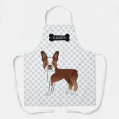 Rode Boston Terrier Cartoonhond Met Bot & Naam Schort (Voorkant)