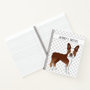Rode Boston Terrier Cartoonhond & Uw Aangepaste Ti Notitieboek