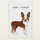 Rode Boston Terrier Cartoonhond & Uw Aangepaste Ti Planner (Voorkant)