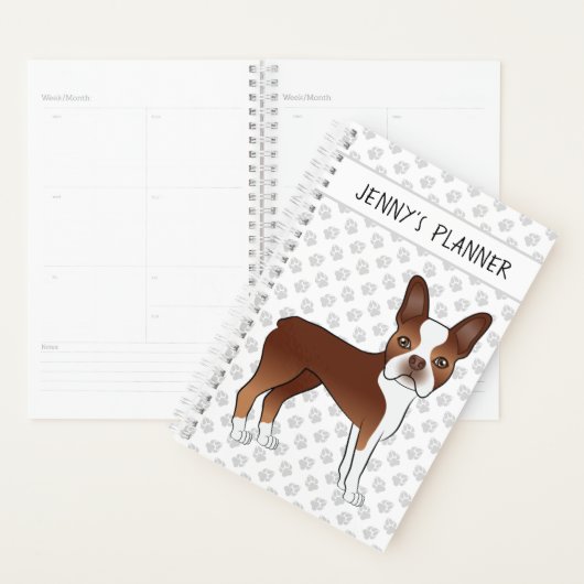 Rode Boston Terrier Cartoonhond & Uw Aangepaste Ti Planner (Display)