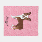 Rode Boston Terrier-hond op roze harten en naam Fleece Deken (Voorkant (Horizontaal))